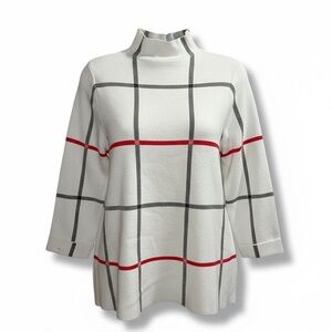 Tahari - White, Grey and Red Plaid Sweater size XL
